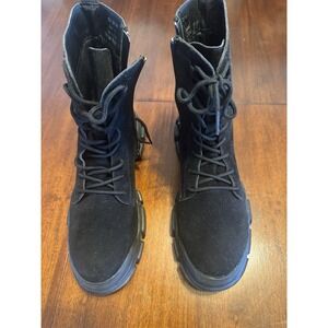 Black Suede Combat Boots Women’s‎ Size 8 Lace-Up Zip Side Chunky Lug Sole Boots